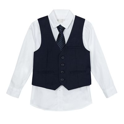 Boys' navy shirt, tie and waistcoat set